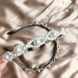 Beaded Headband - White /Grey