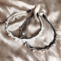 Beaded Headband - White /Grey